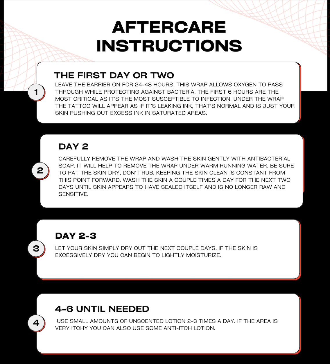 These were the aftercare steps they gave me! 
